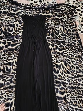 Spense Black Sleeveless Jumpsuit with Draped Bodice